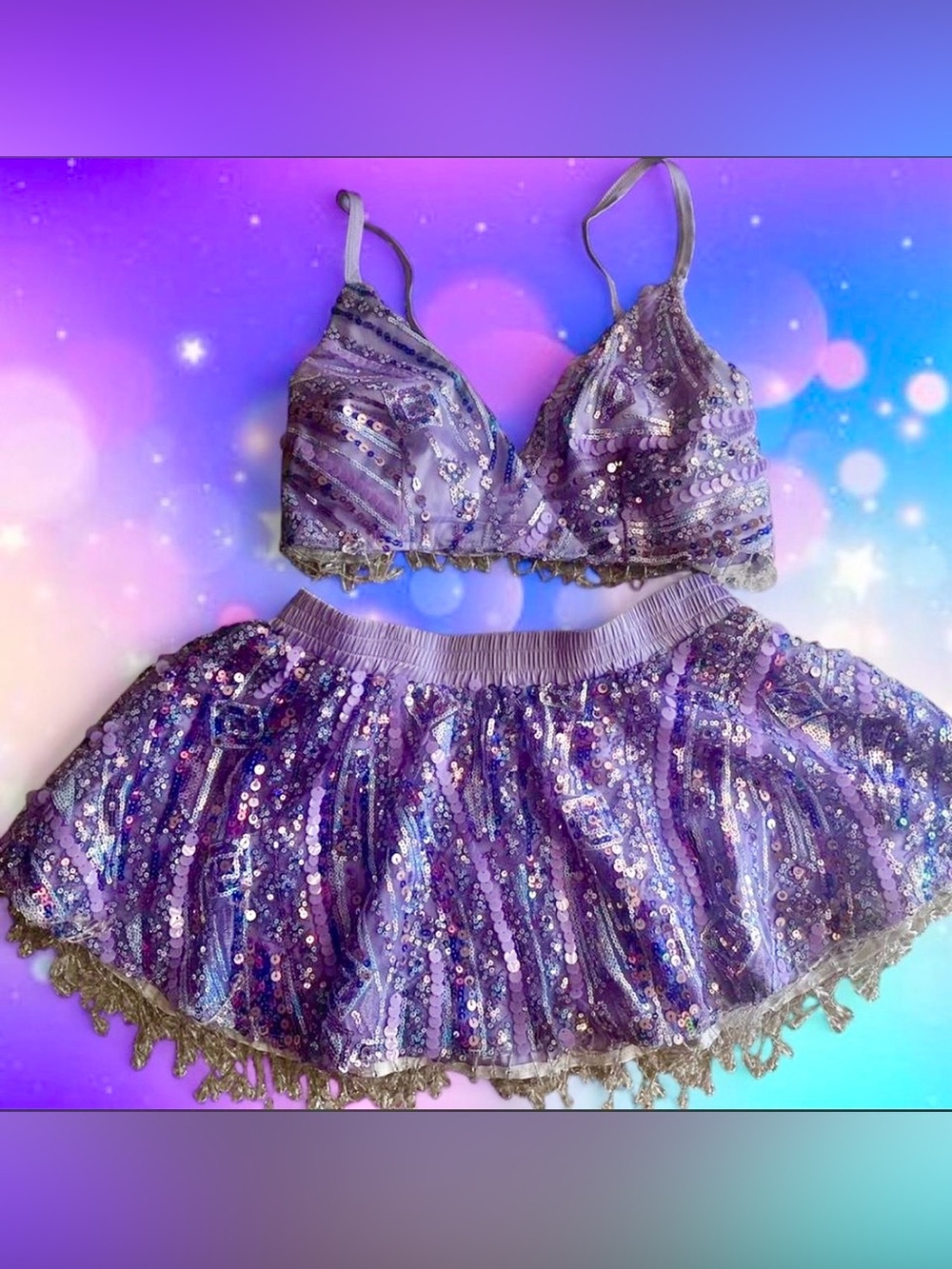 iHeartRaves Lavender Sequin Bralette & Skirt Set